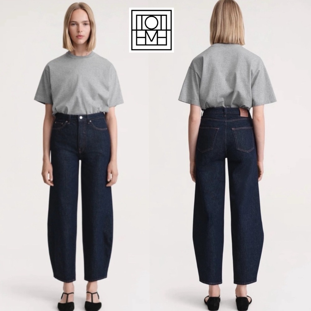 Totême Barrel Leg Jeans Raw Blue Wash 26 Organic Cotton High Rise Made in Italy - Picture 2 of 16